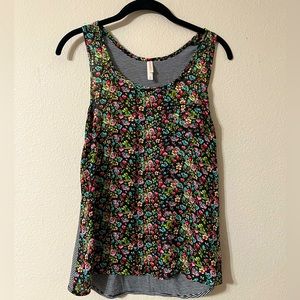 Xhilaration Black and White Striped & Floral Racerback Tank Top